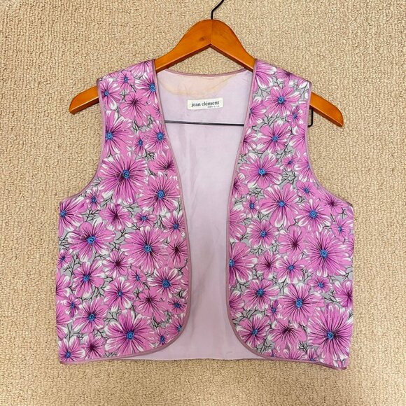 Vintage Jean Clément 100% Silk Quilted Floral Vest Purple - Picture 7 of 9